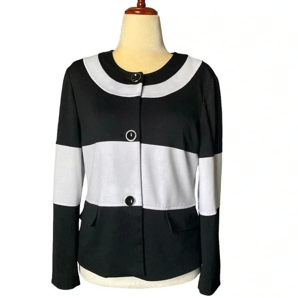 JONES NEW YORK | Women’s Black & White Block Striped Blazer Jacket Size L - Picture 1 of 6